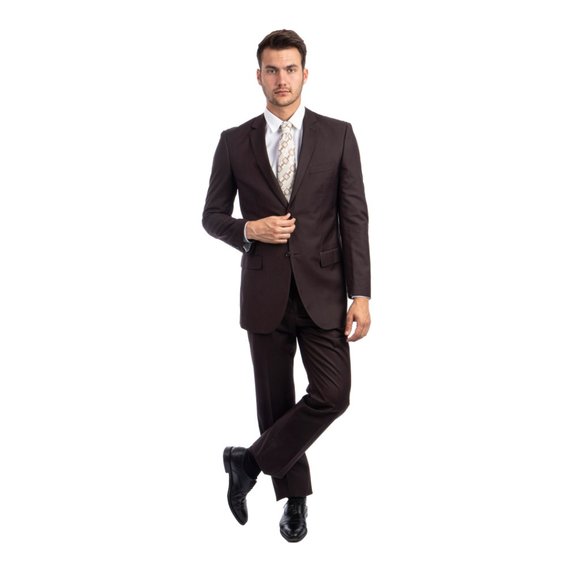 Mens 2pc Modern Fit Suit Notch Lapel, Chocolate Brown - Picture 2 of 4